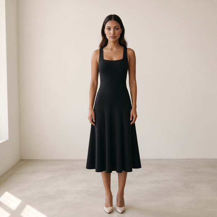 Women’s Midi Dress Square Neckline - Black