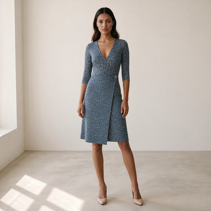 Women’s Dress Wrap V-Neck Floral - Blue