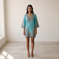 Women’s Summer Dress V-Neck Three-Quarter Sleeves - Blue