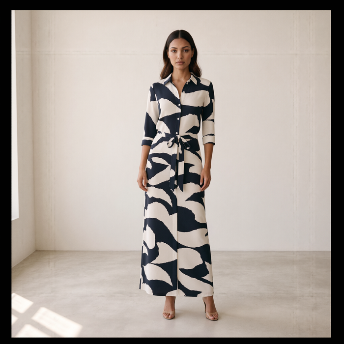 Women’s Maxi Dress Shirt Dress Button - Blue stripes