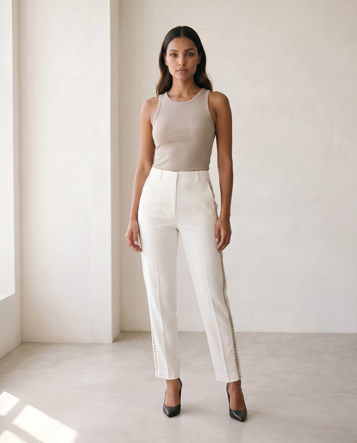 Abby | High Waist Side Stripe Tapered Leg Pants