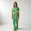 Addison Belted Abstract Maxi Shirt Dress - Green (Almost Sold Out)