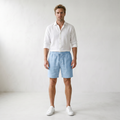 Sundrel Embry Linen Drawstring Shorts - 01 model front light-blue