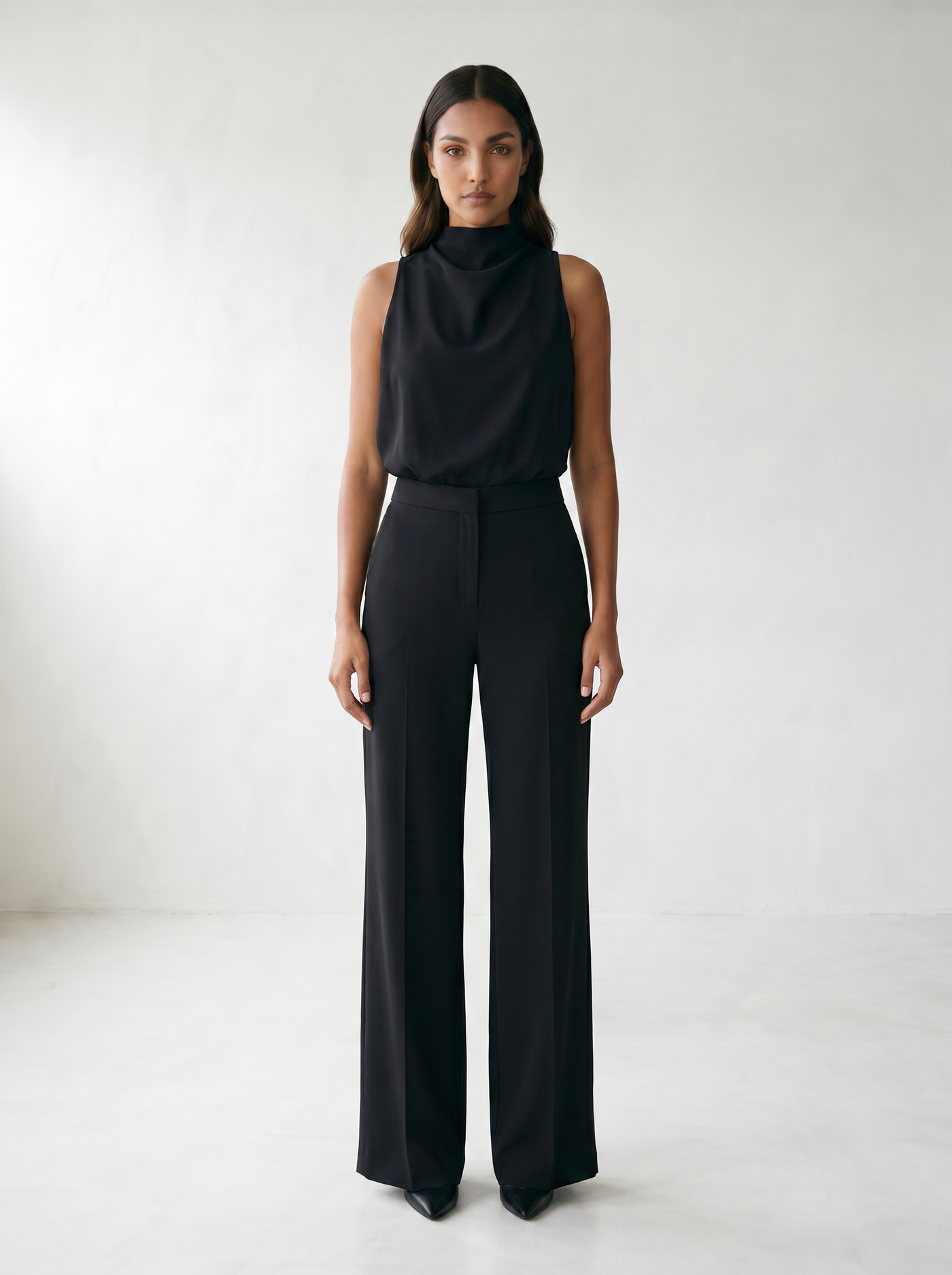 Saphirelle High Neck Wide-Leg Jumpsuit - model 01_model_front_master_black