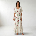 Floral V-Neck Maxi Summer Dress - Main front model view - White