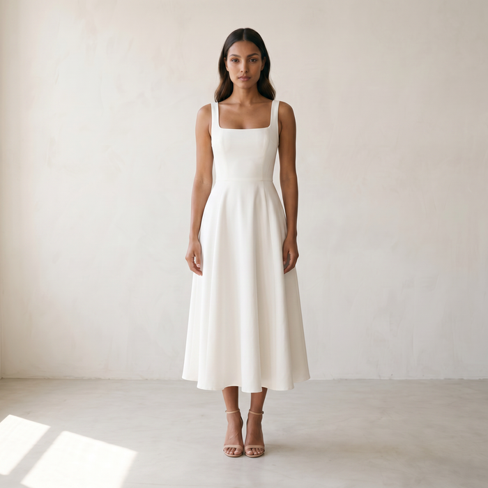 Women’s Dress Sleeveless A-line Flattering Silhouette - White