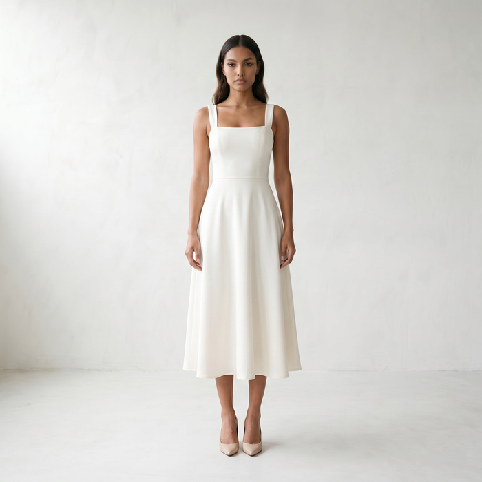 Women’s Dress Midi A-line Square Neck - White