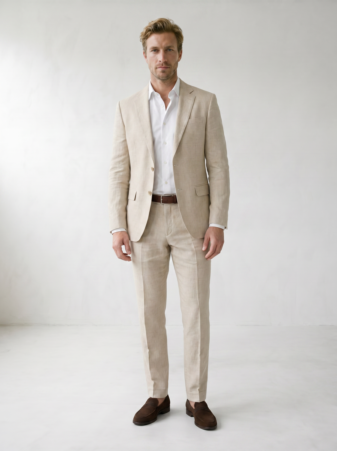 Sundrel master workflow Linen-Blend Wedding Suit Set - 01_suit_beige_model_front_master