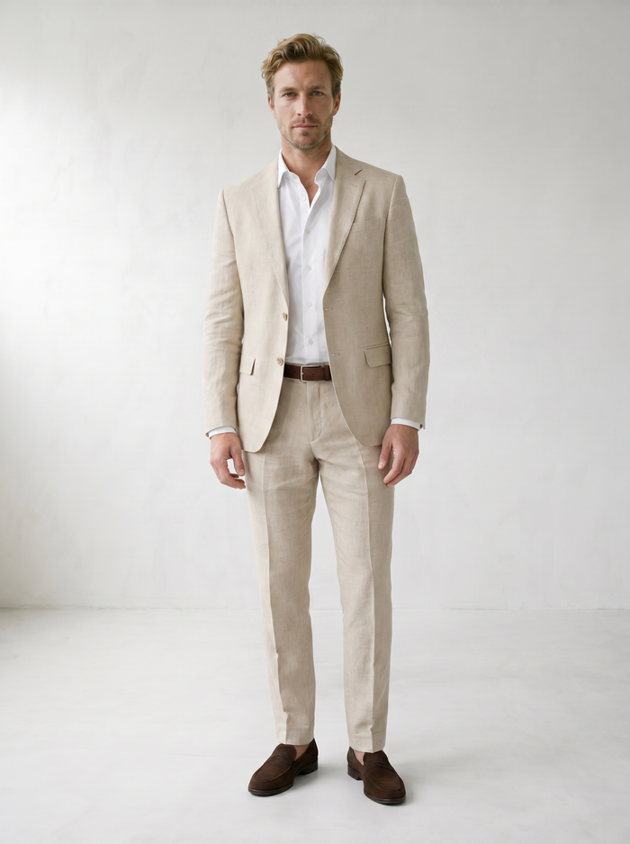 Sundrel master workflow Linen-Blend Wedding Suit Set - 01_suit_beige_model_front_master