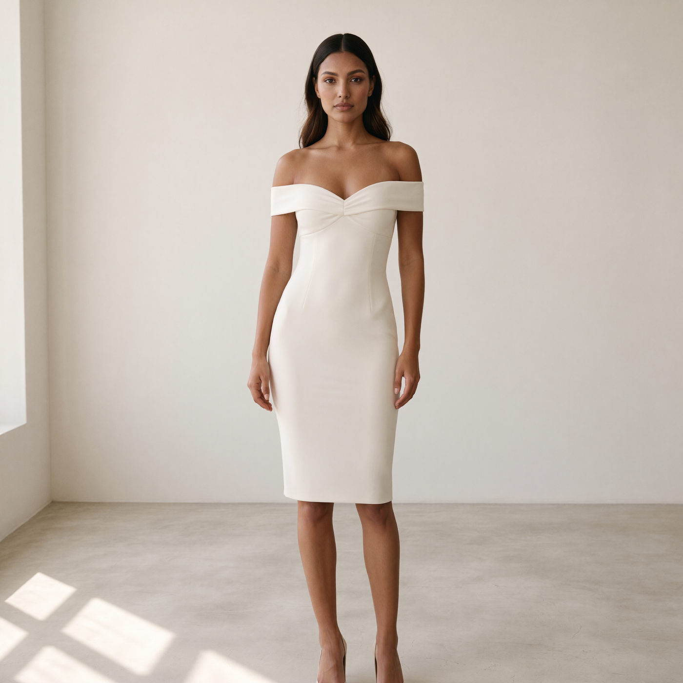Women’s Dress Off-Shoulder Figure-Closing Design - White