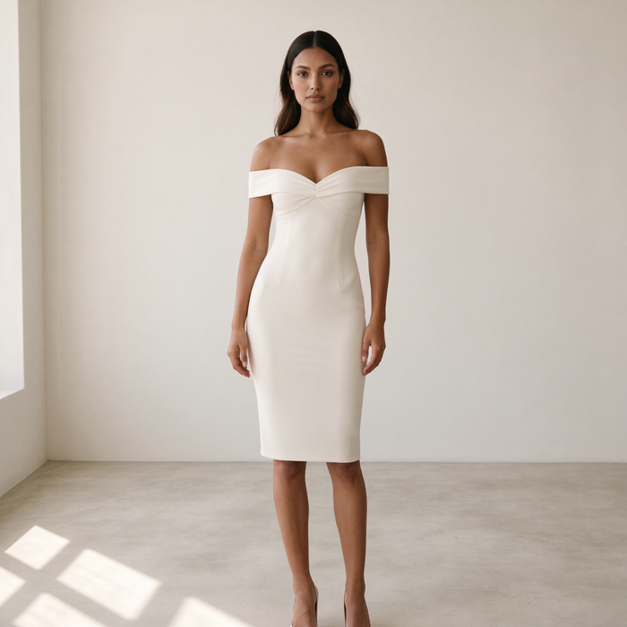 Women’s Dress Off-Shoulder Figure-Closing Design - White