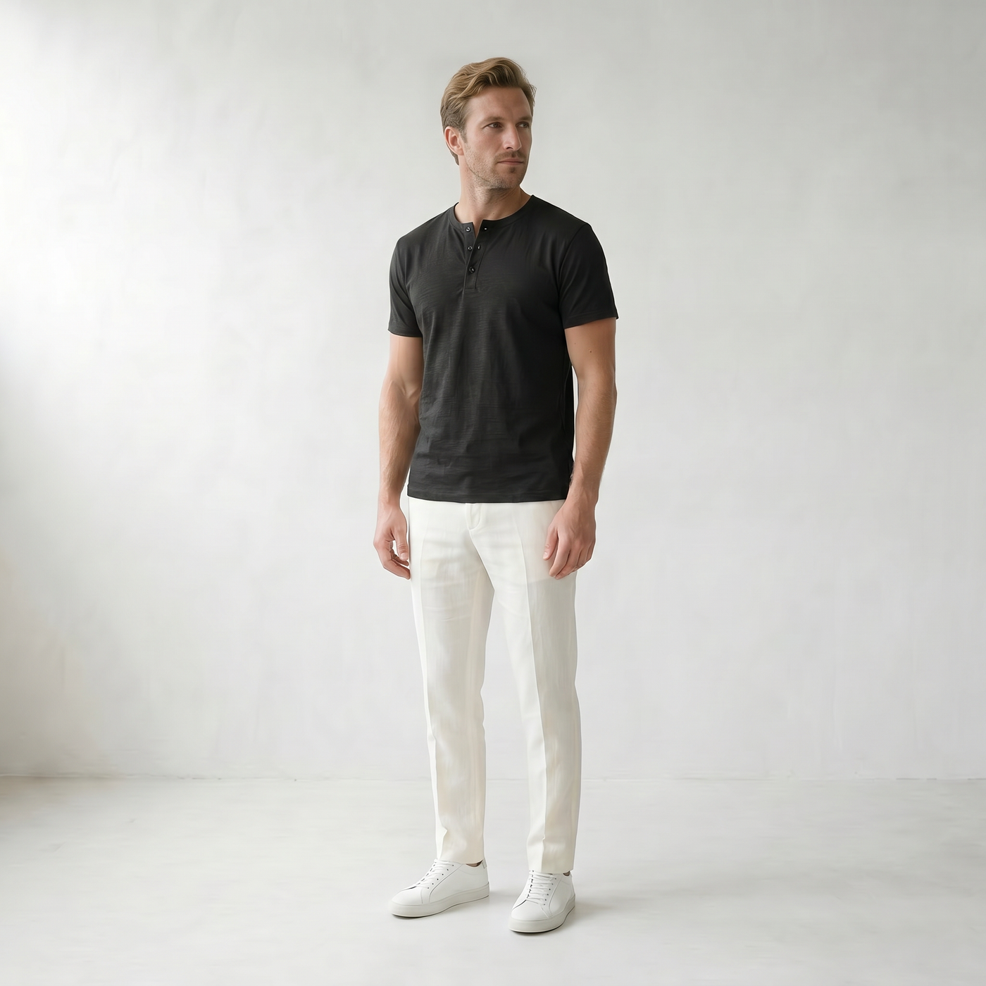 Sundrel Martin Short-Sleeve Henley Shirt - 02 model three quarter black