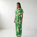 Addison Belted Abstract Maxi Shirt Dress - Green (Almost Sold Out)