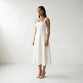 Women’s Dress Midi A-line Square Neck - 02 model threequarter white no studio tag