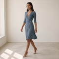Women’s Dress Wrap V-Neck Floral - 03 blue model walking