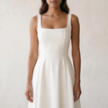 Women’s Dress Sleeveless A-line Flattering Silhouette - 03 model detail white no studio tag