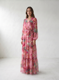 Isadora Watercolor Floral Wrap Maxi Dress - model 03_model_three_quarter_pose_rose-red