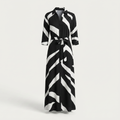 Women’s Maxi Dress Shirt Dress Button - Black stripes