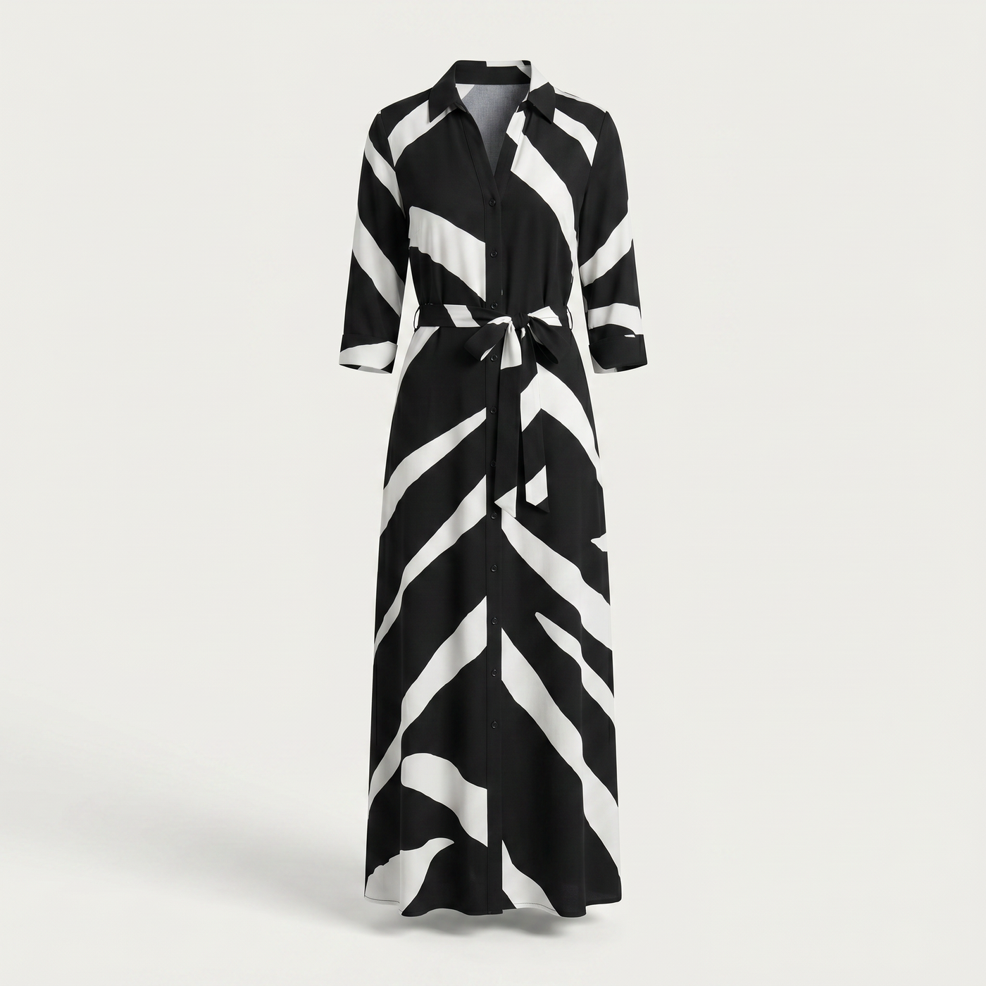 Women’s Maxi Dress Shirt Dress Button - Black stripes