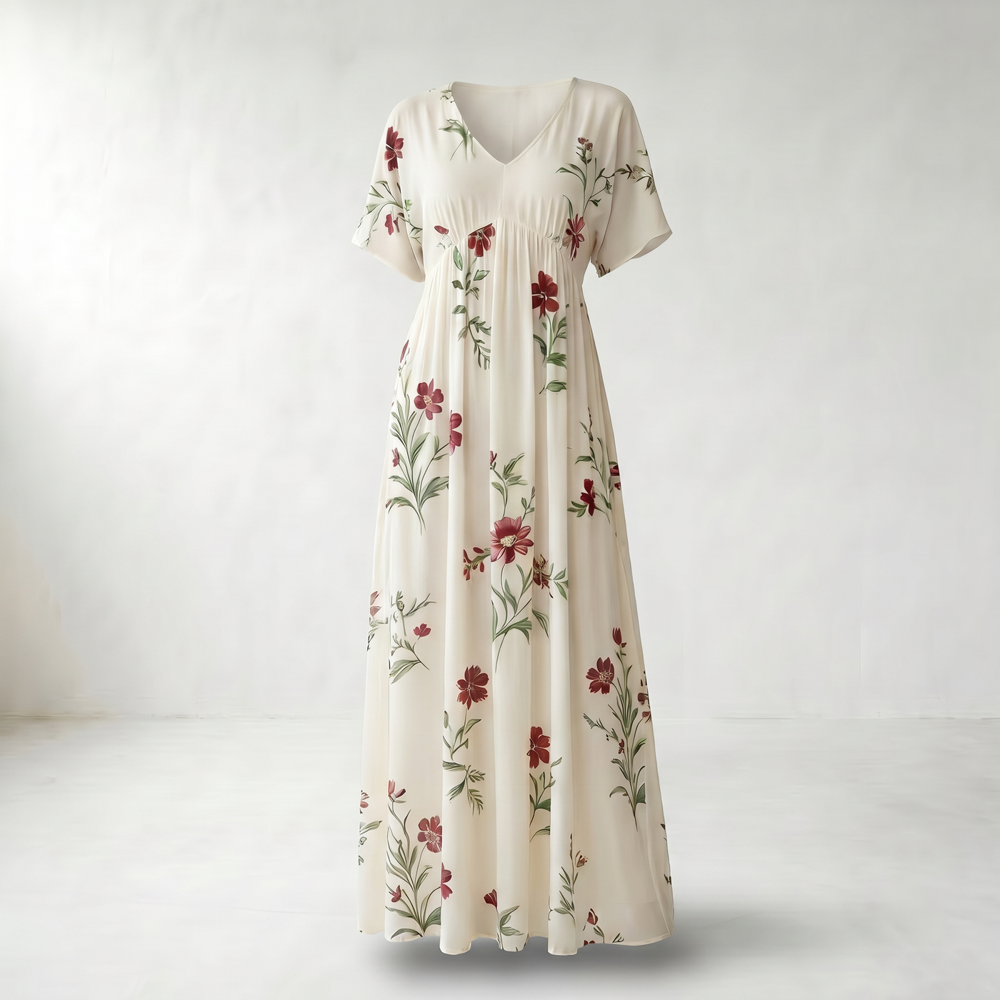Floral V-Neck Maxi Summer Dress - Product view - White