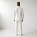 Sundrel Robert Embroidered Grandad Collar Linen Shirt - 04 model back white