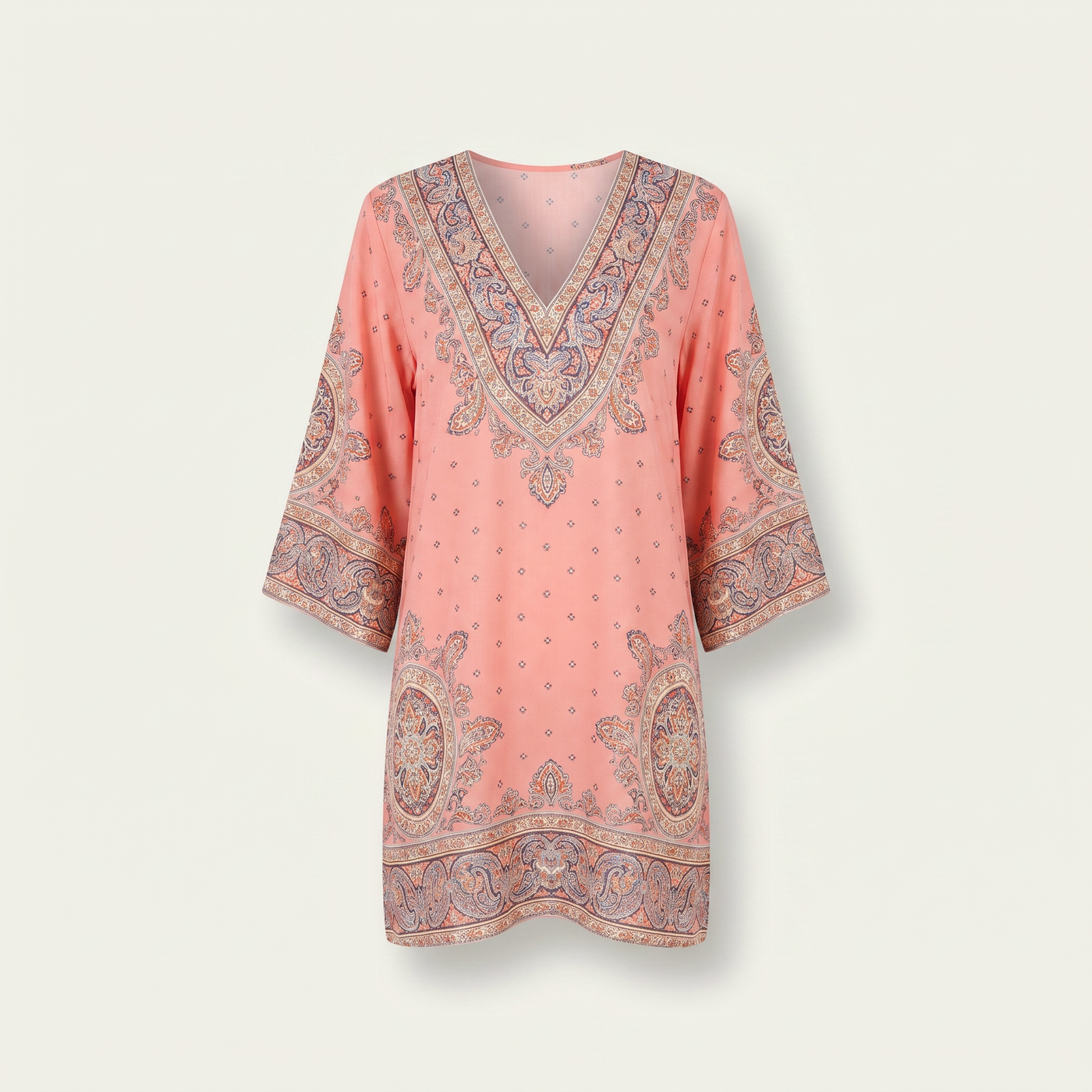 Women’s Summer Dress V-Neck Three-Quarter Sleeves - Pink