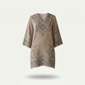 Women’s Summer Dress V-Neck Three-Quarter Sleeves - Beige