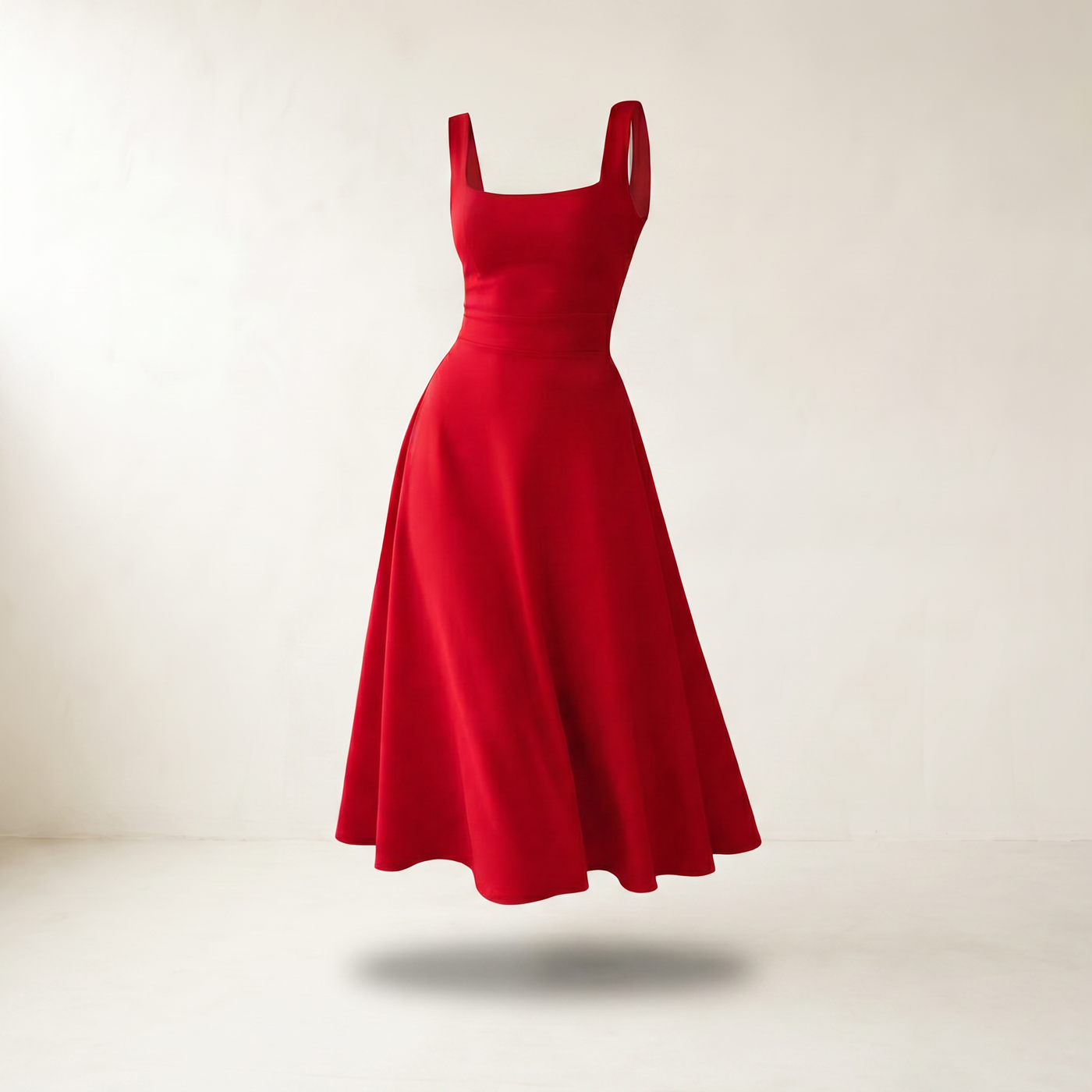 Women’s Dress Midi A-line Square Neck - Red