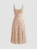 Valentina Floral Corsage Slit Midi Dress - Yellow mannequin