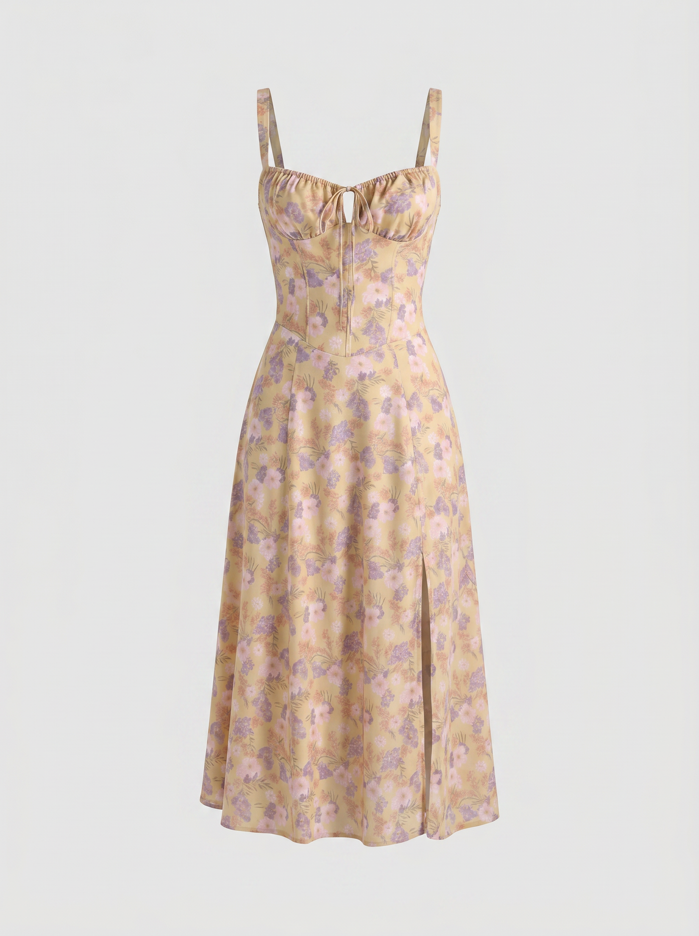 Valentina Floral Corsage Slit Midi Dress - Yellow mannequin