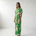 Addison Belted Abstract Maxi Shirt Dress - Green (Almost Sold Out)