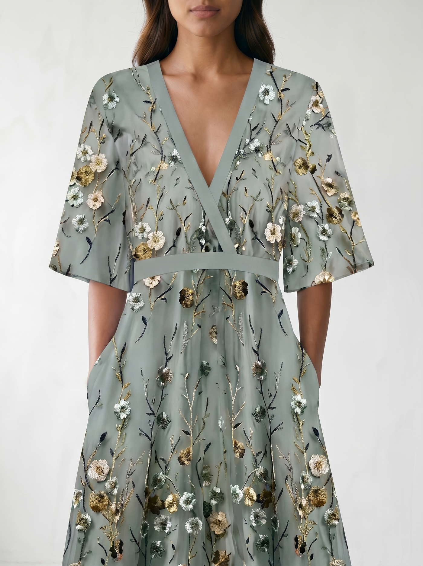 Jill Floral V-Neck Maxi Dress - model 05_model_detail_closeup_blue