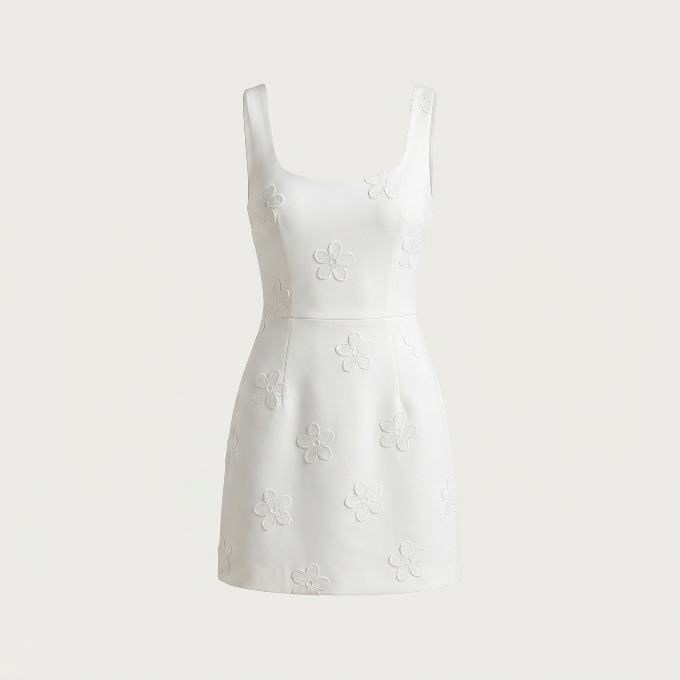 Women’s Dress Sleeveless Embroidered Flowers - White