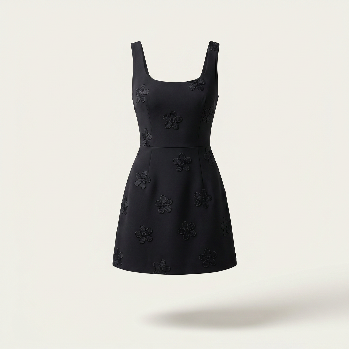 Women’s Dress Sleeveless Embroidered Flowers - Black