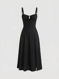 Valentina Floral Corsage Slit Midi Dress - Black mannequin