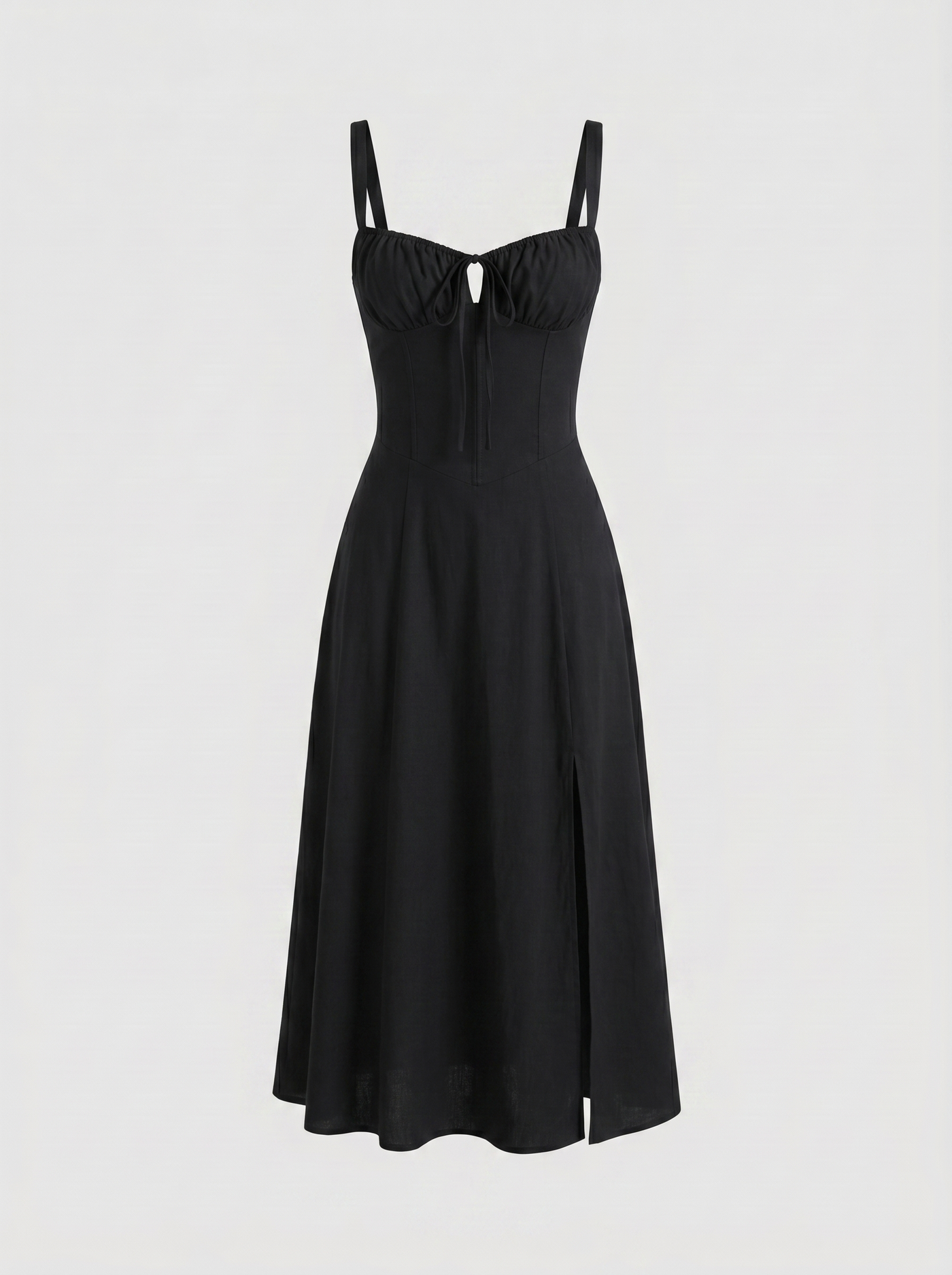 Valentina Floral Corsage Slit Midi Dress - Black mannequin