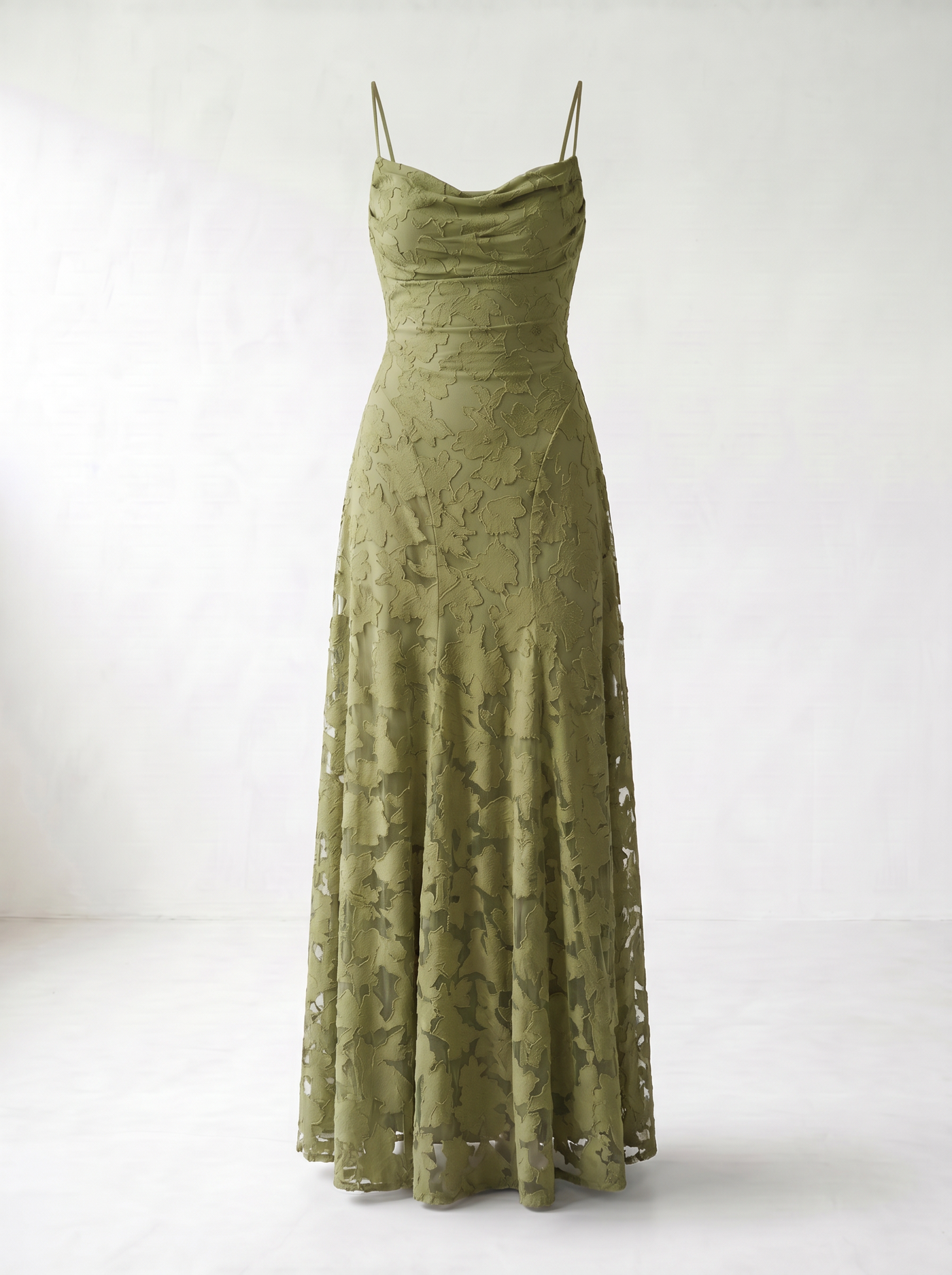 Rosalina Lace Cowl Neck Maxi Dress - Green mannequin