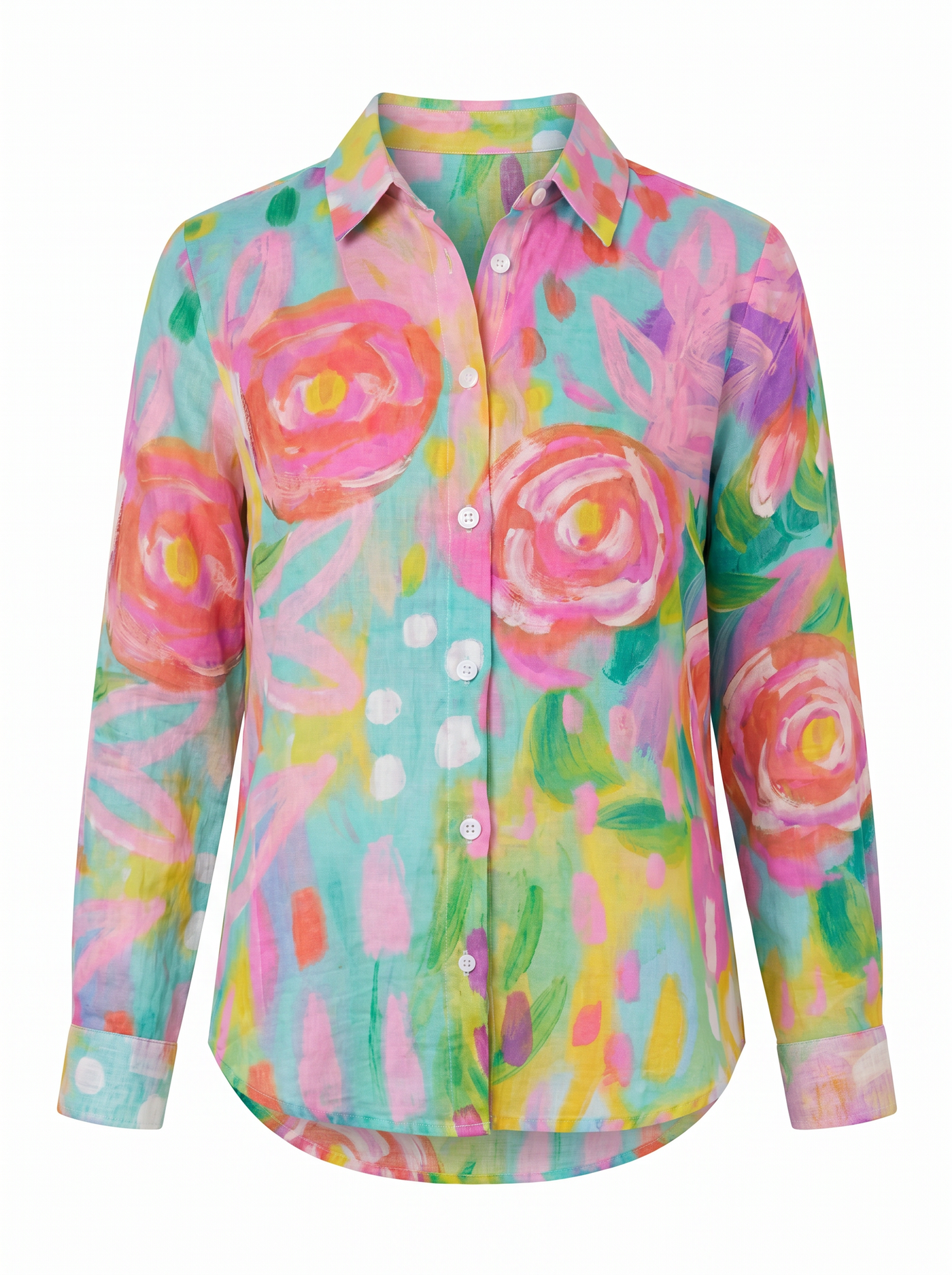 Terri Printed Button-Up Blouse - Pink mannequin
