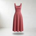 Women’s Dress Midi A-line Square Neck - Watermelon Red