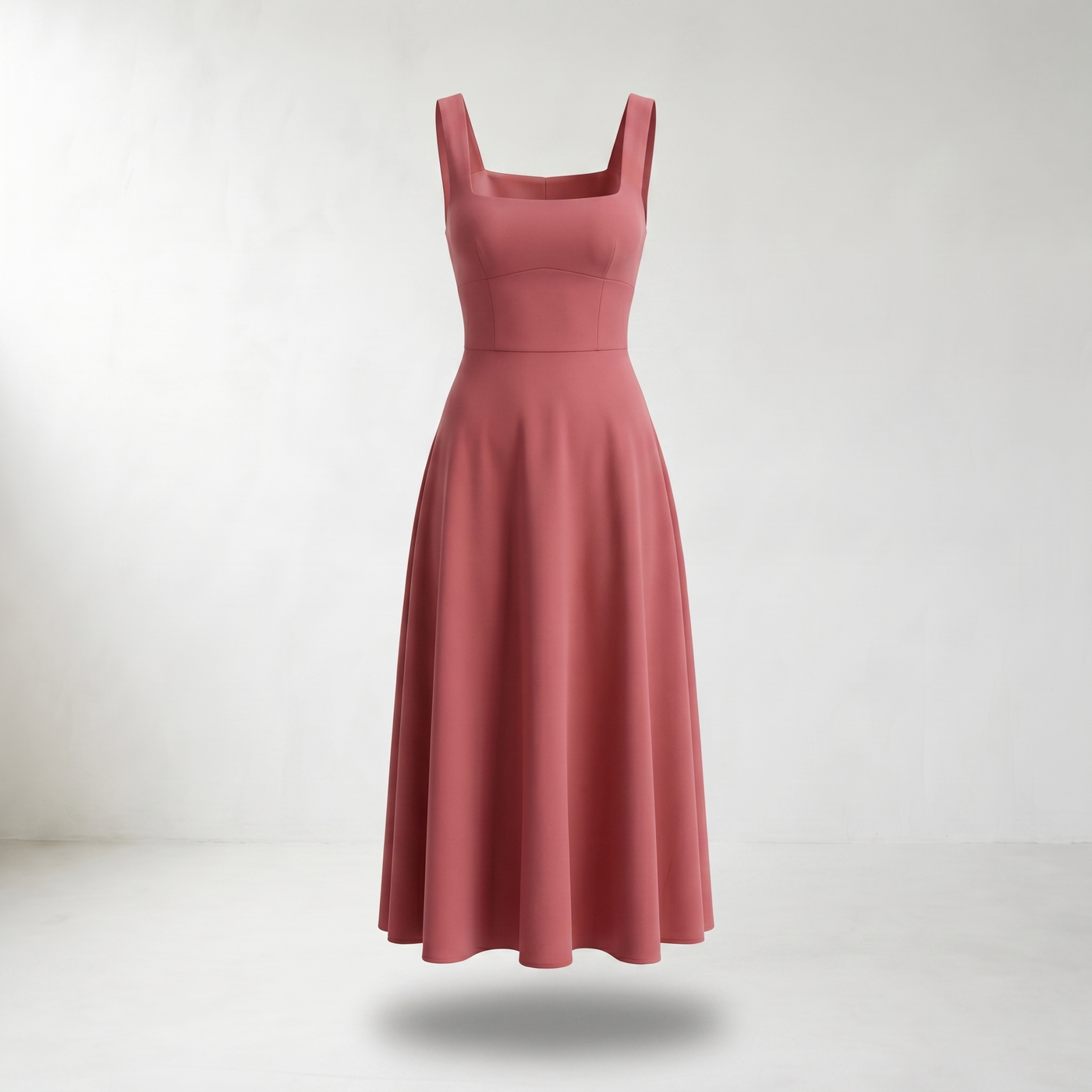 Women’s Dress Midi A-line Square Neck - Watermelon Red
