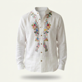 Sundrel Robert Embroidered Grandad Collar Linen Shirt - White