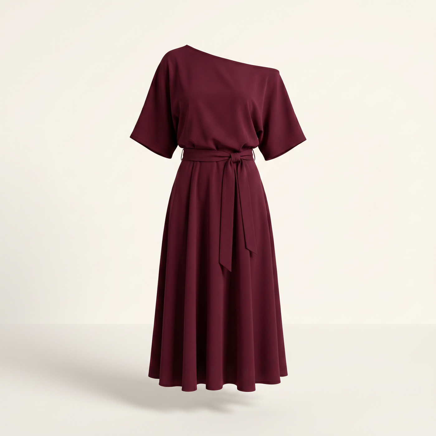 Women’s Midi Dress Off-Shoulder A-line - Dark Red