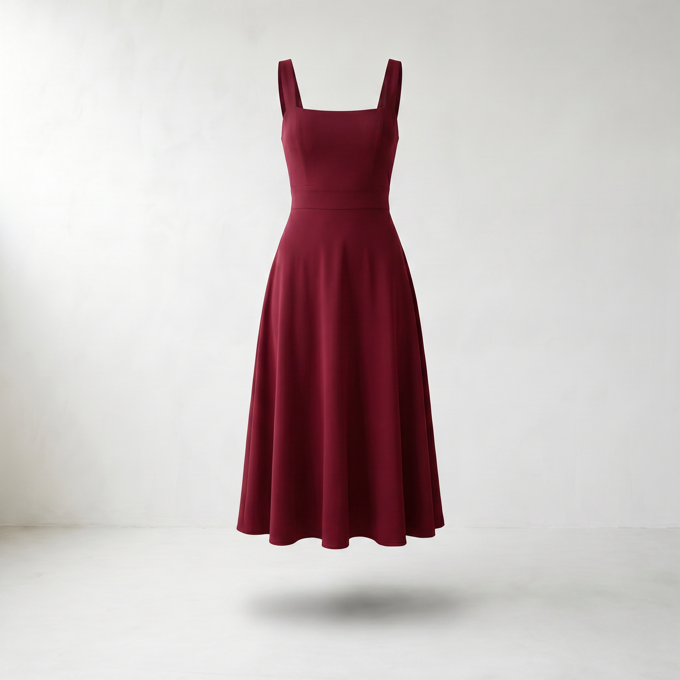 Women’s Dress Midi A-line Square Neck - Burgundy