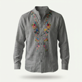 Sundrel Robert Embroidered Grandad Collar Linen Shirt - Grey