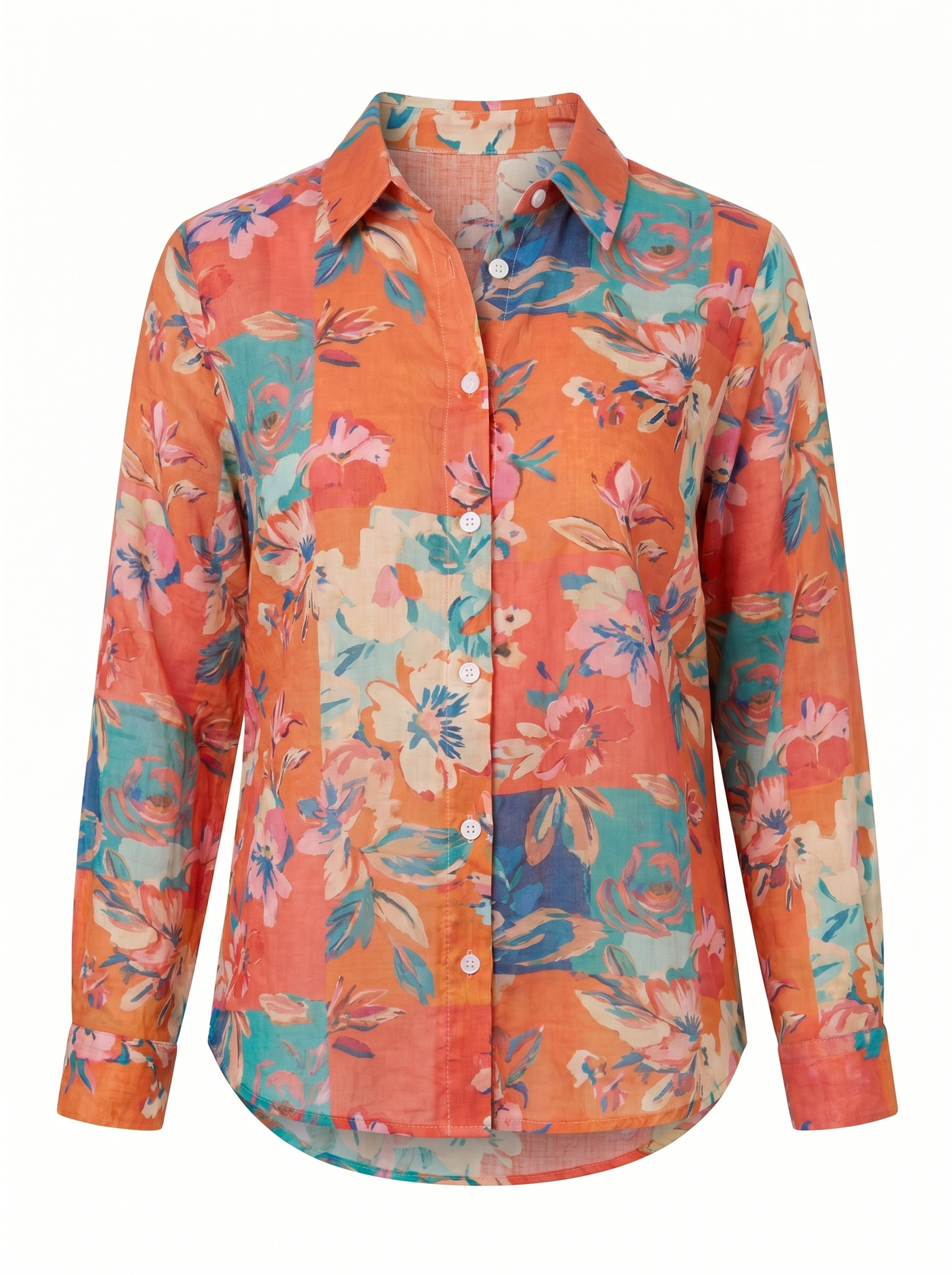 Terri Printed Button-Up Blouse - Orange mannequin