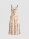 Valentina Floral Corsage Slit Midi Dress - Pink mannequin