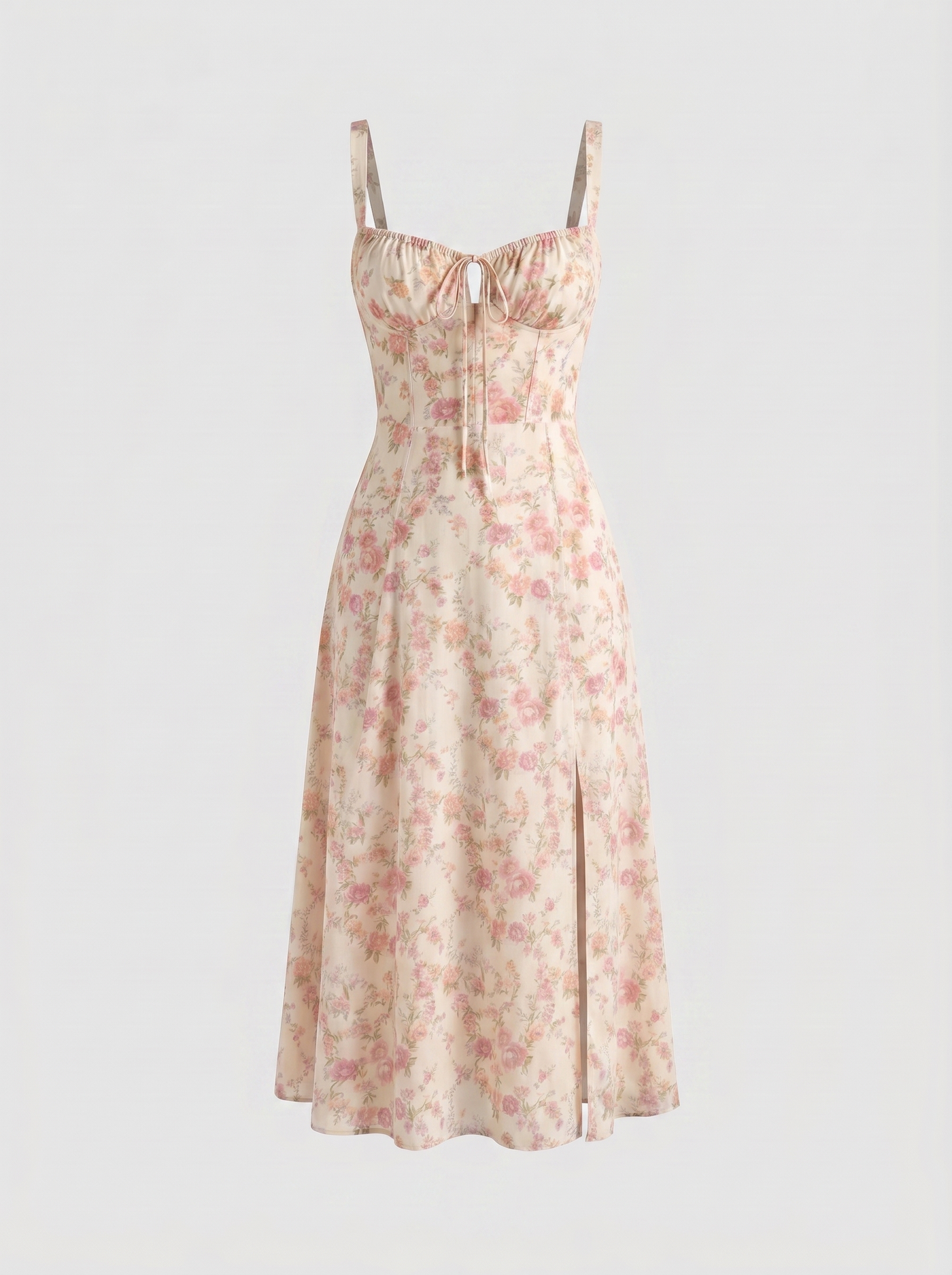 Valentina Floral Corsage Slit Midi Dress - Pink mannequin