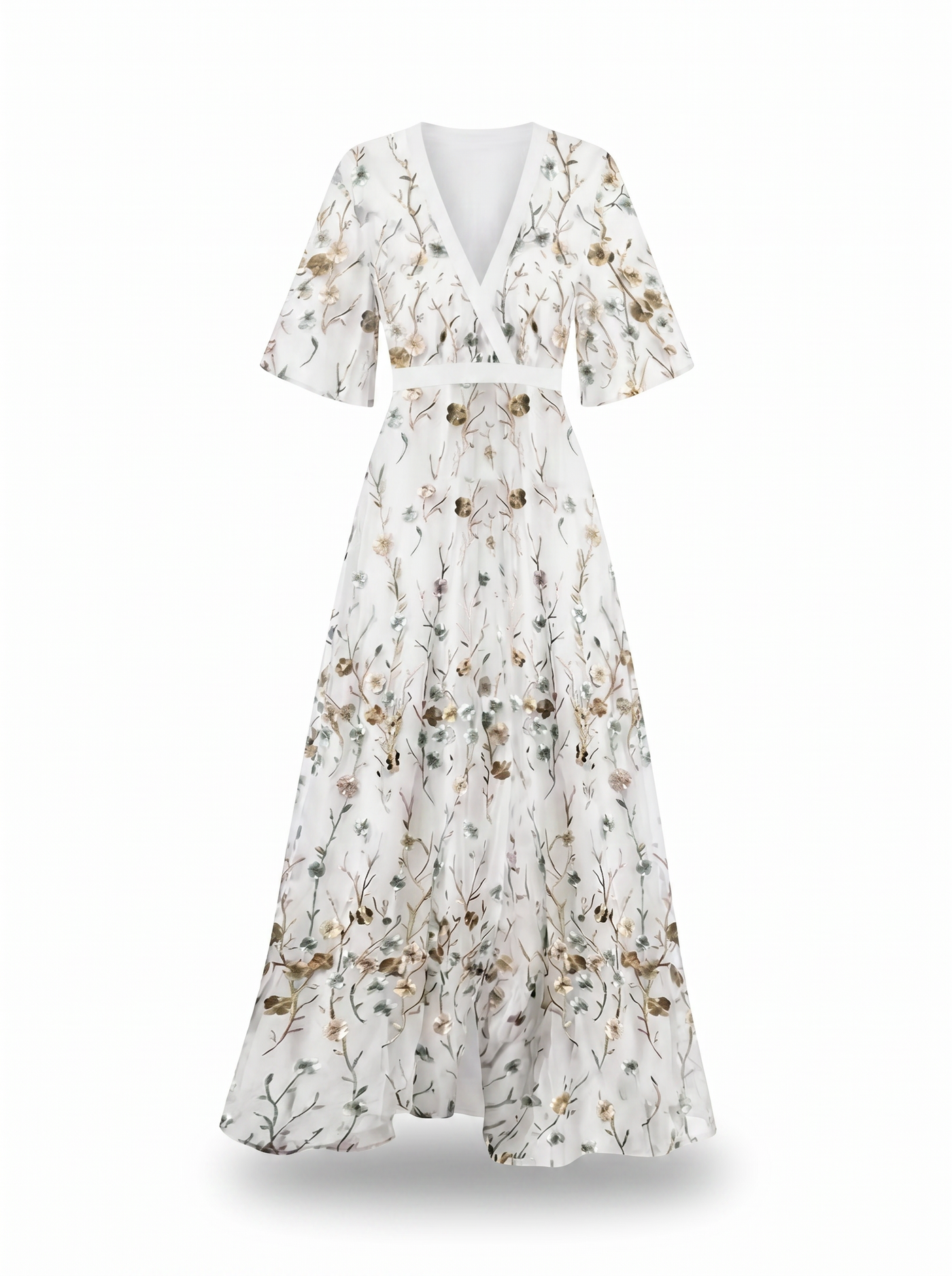 Jill Floral V-Neck Maxi Dress - White mannequin