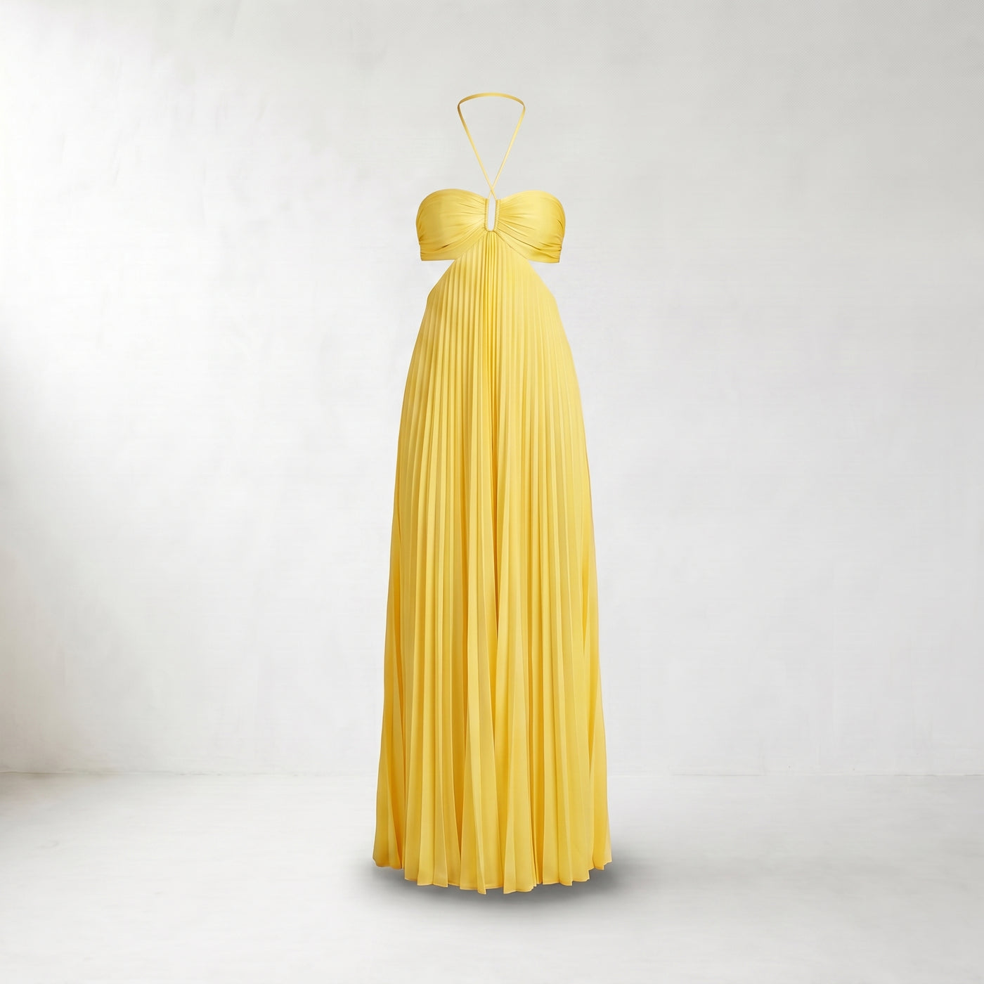 Pleated Halter Maxi Dress - Mannequin product view - Yellow