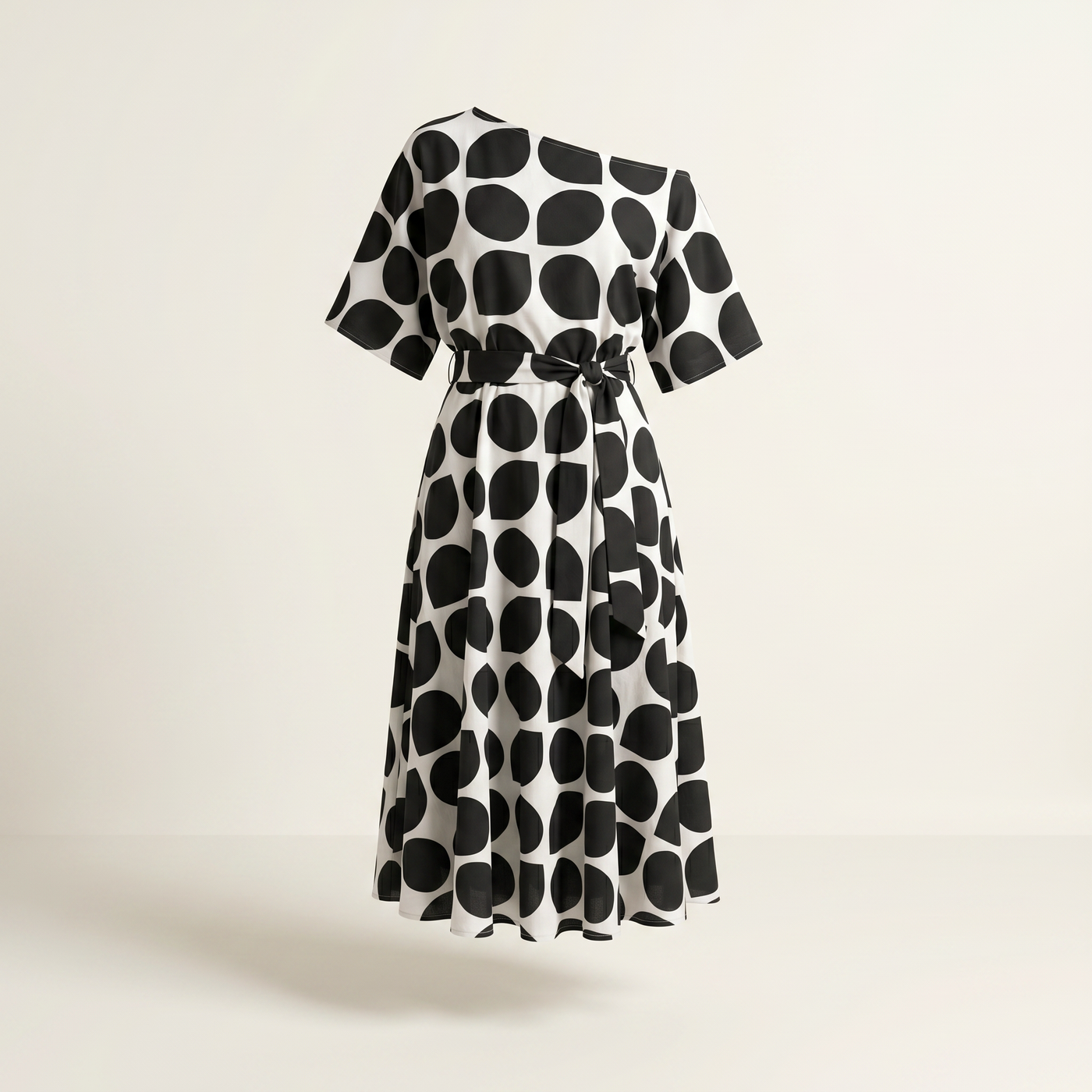 Women’s Midi Dress Off-Shoulder A-line - Black and White